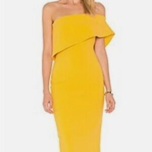 Likely Strapless Off Shoulder Goldenrod Sunburst Dress